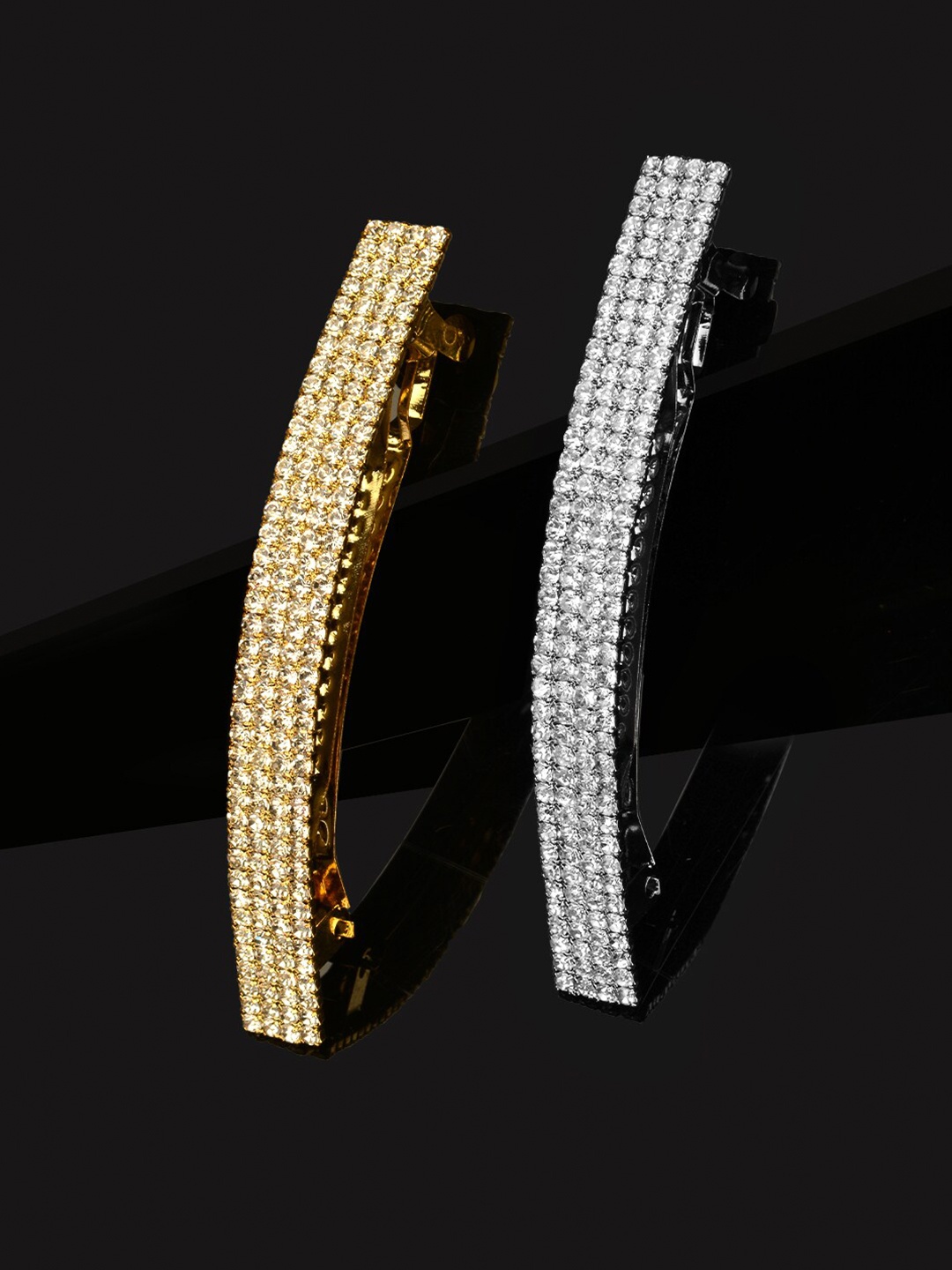 

LAIDA Women Gold-Toned & Silver-Toned Set of 2 Embellished French Barrette