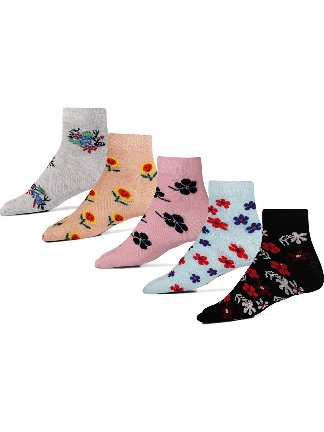 

RC. ROYAL CLASS Women Pack Of 5 Floral Patterned Cotton Ankle-Length Socks, Pink
