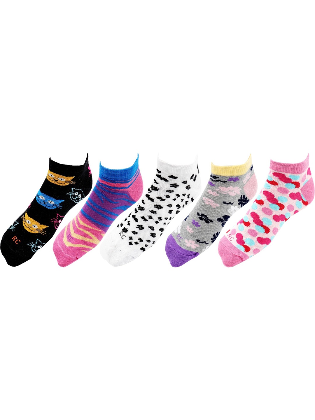 

RC. ROYAL CLASS Women Pack Of 5 Printed Ankle-Length Cotton Socks, White