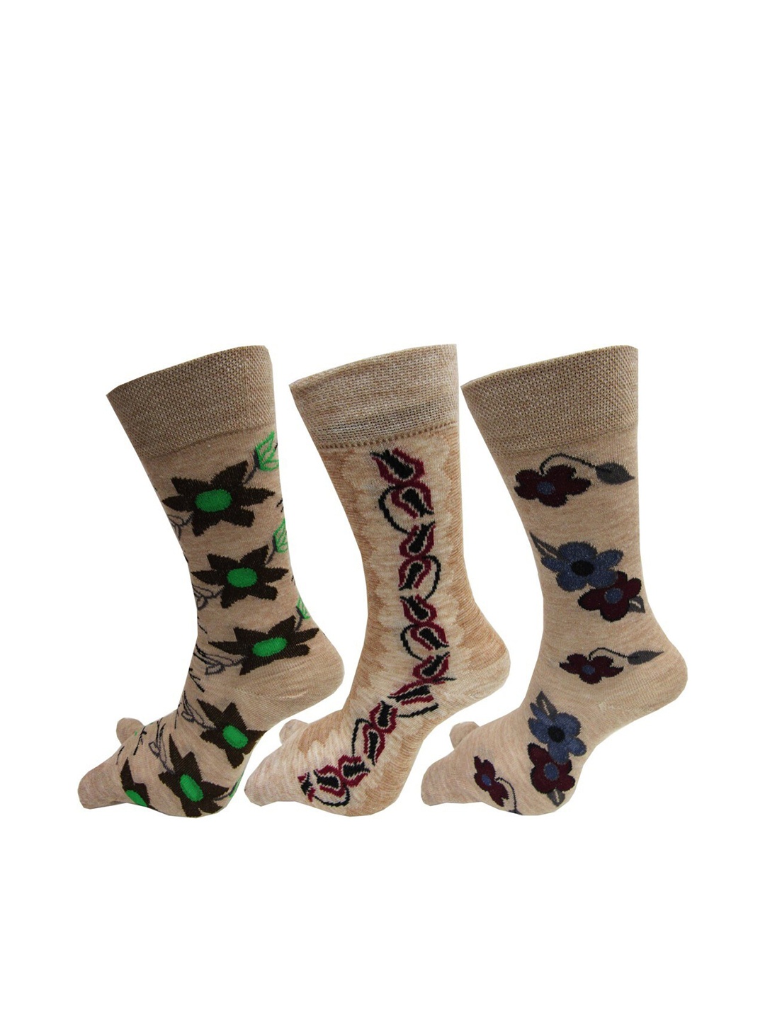 

RC. ROYAL CLASS Women Pack Of 3 Beige Patterned Calf Length Woolen Socks