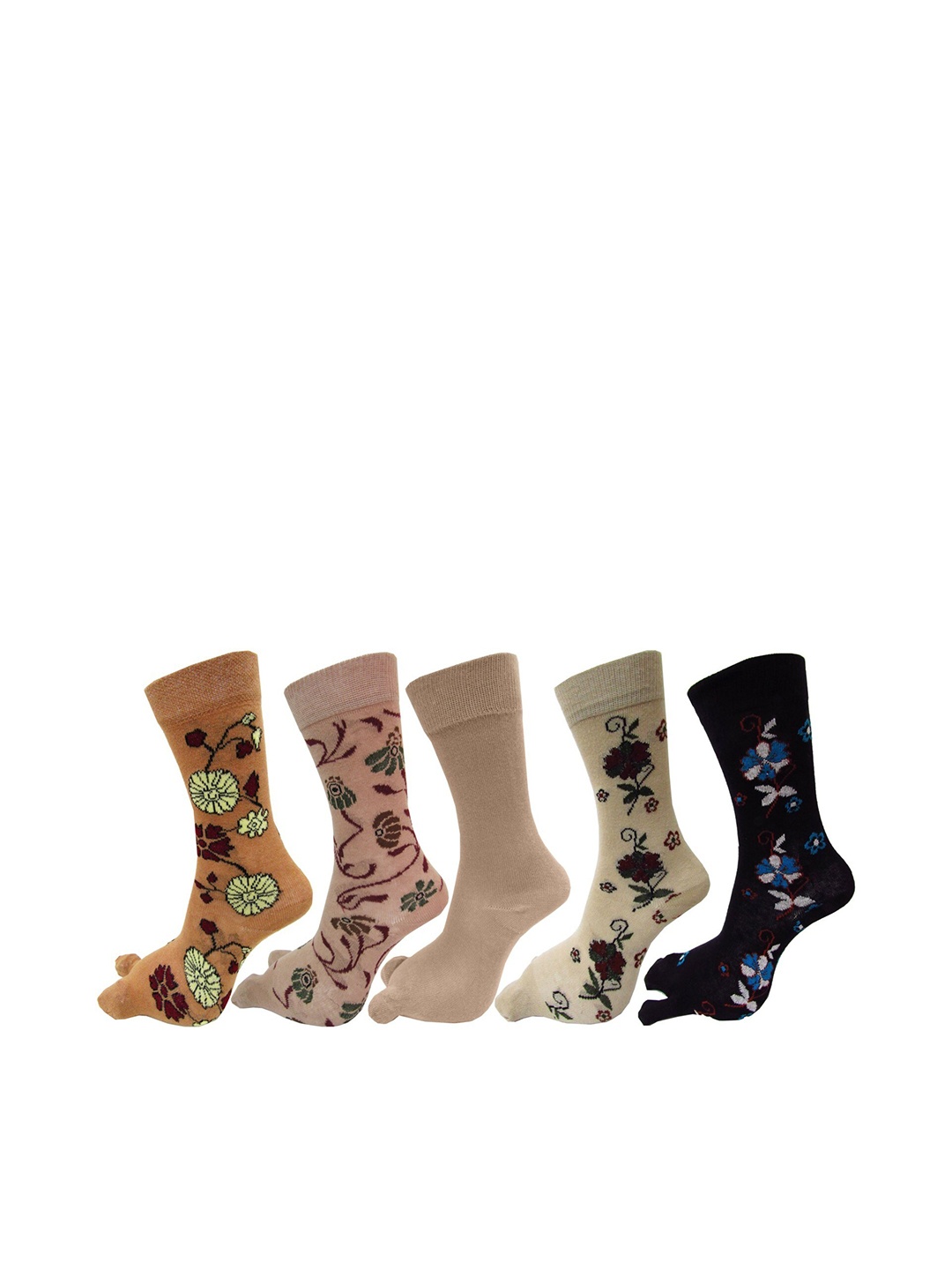 

RC. ROYAL CLASS Women Pack Of 5 Patterned Calf Length Socks, Beige
