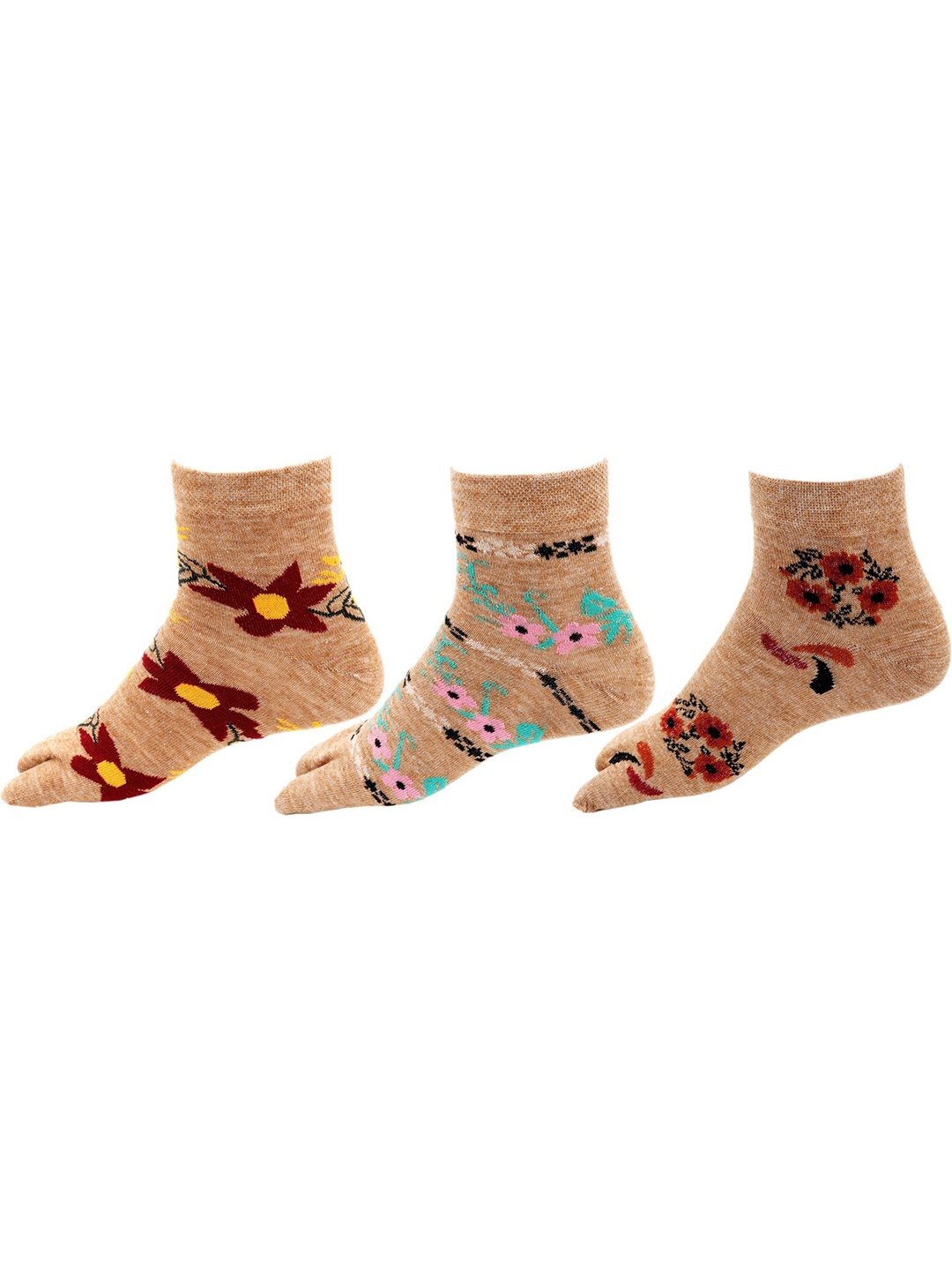 

RC. ROYAL CLASS Women Pack Of 3 Beige Patterned Ankle Length Woolen Socks
