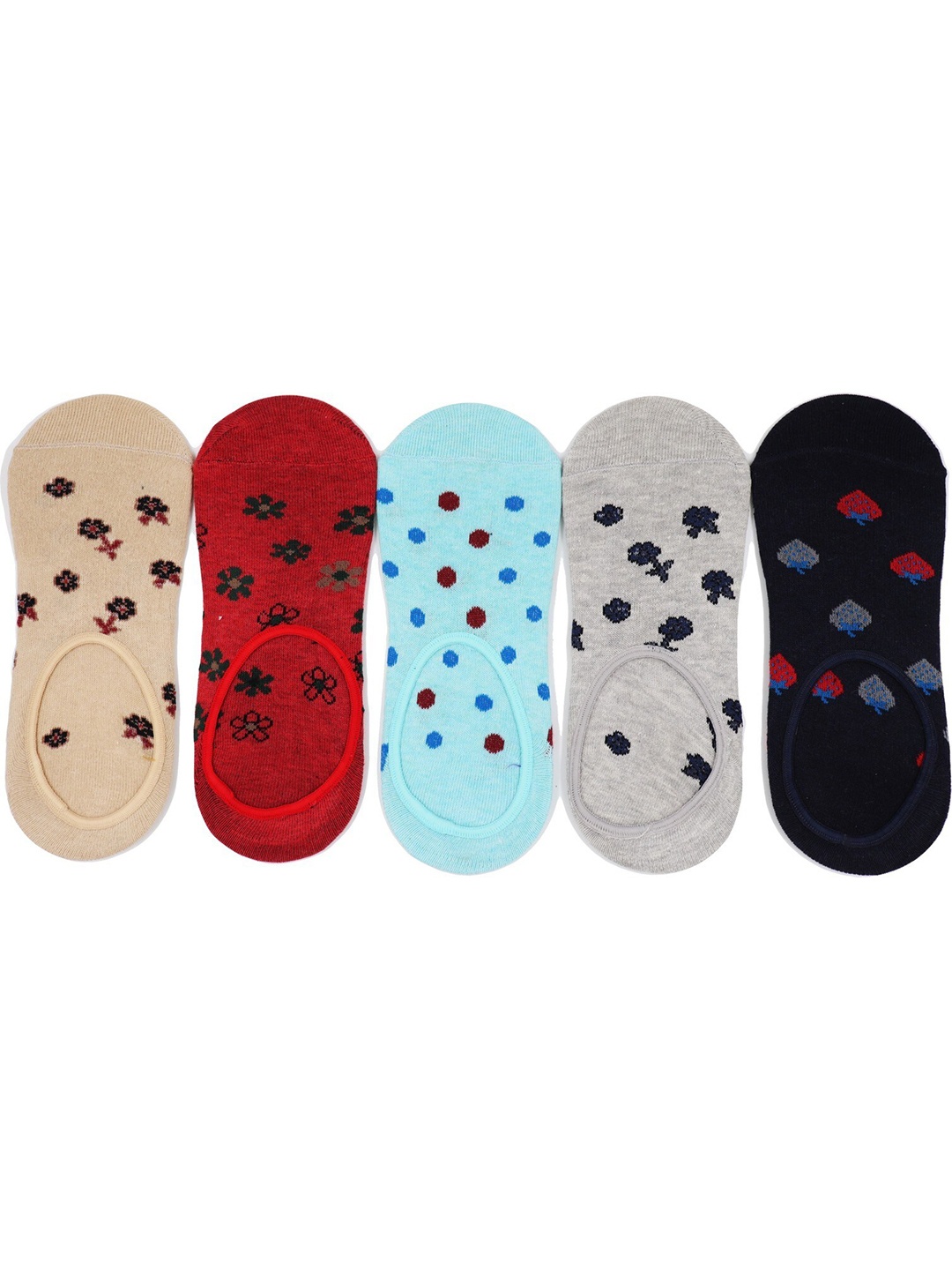 

RC. ROYAL CLASS Women Pack of 5 Patterned Cotton Shoe-Liner Socks, Red