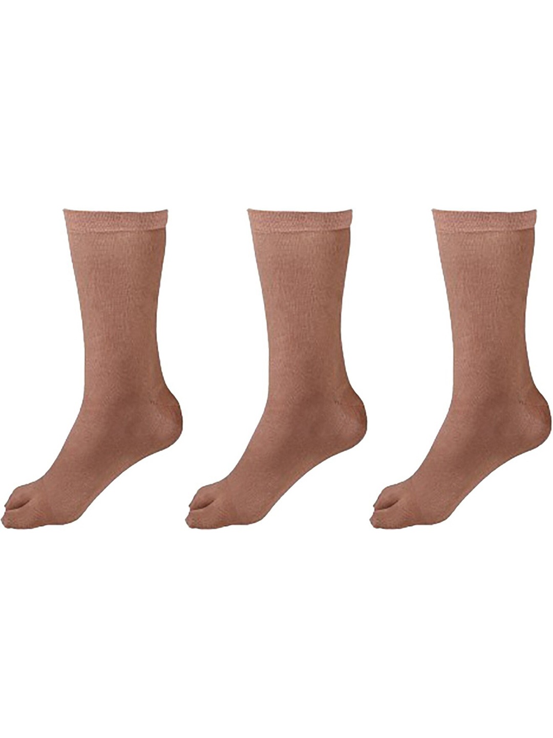 

RC. ROYAL CLASS Women Pack Of 3 Beige Solid Calf Length Thumb Socks