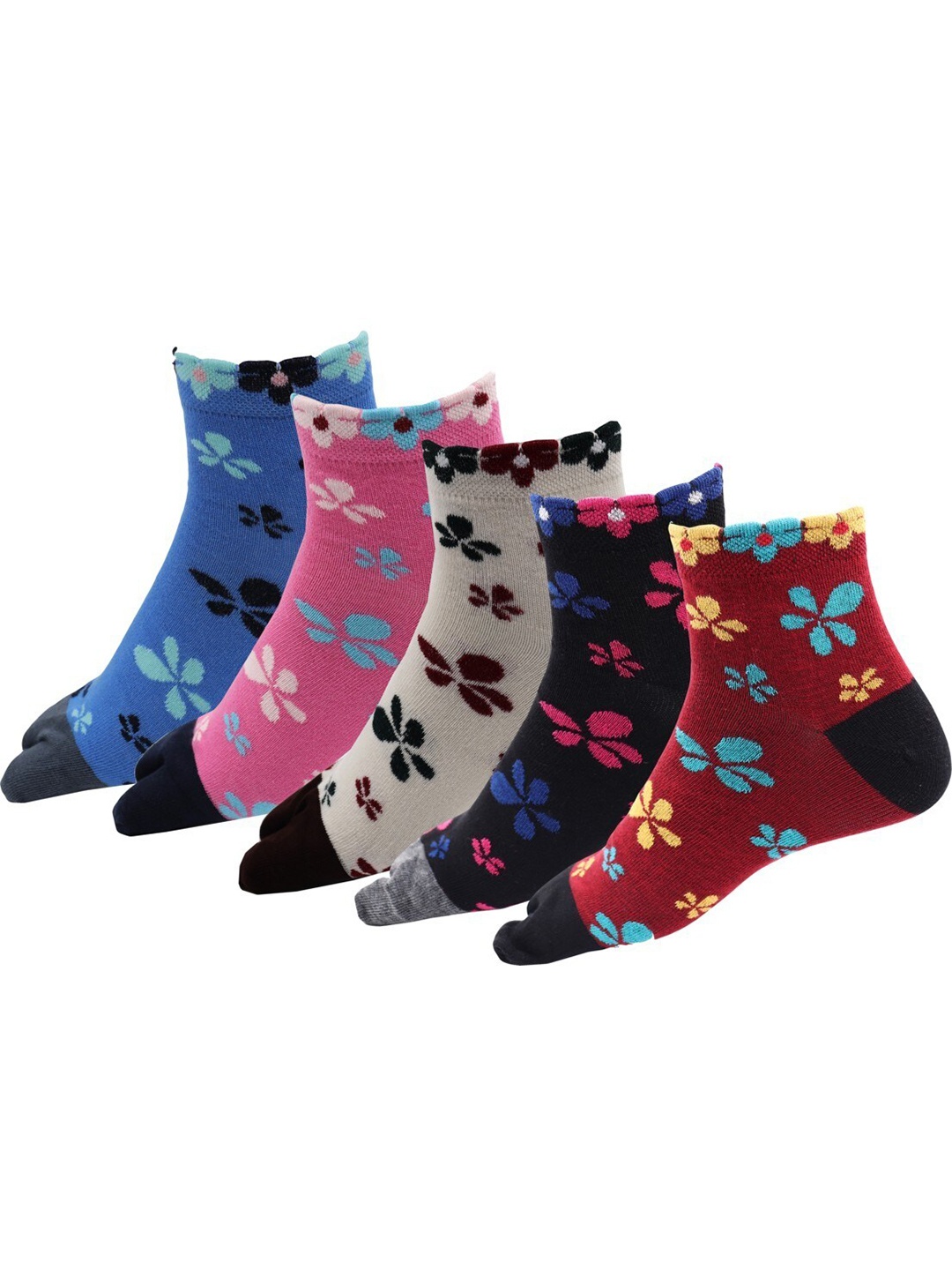 

RC. ROYAL CLASS Women Pack Of 5 Patterned Ankle Length Cotton Socks, Blue