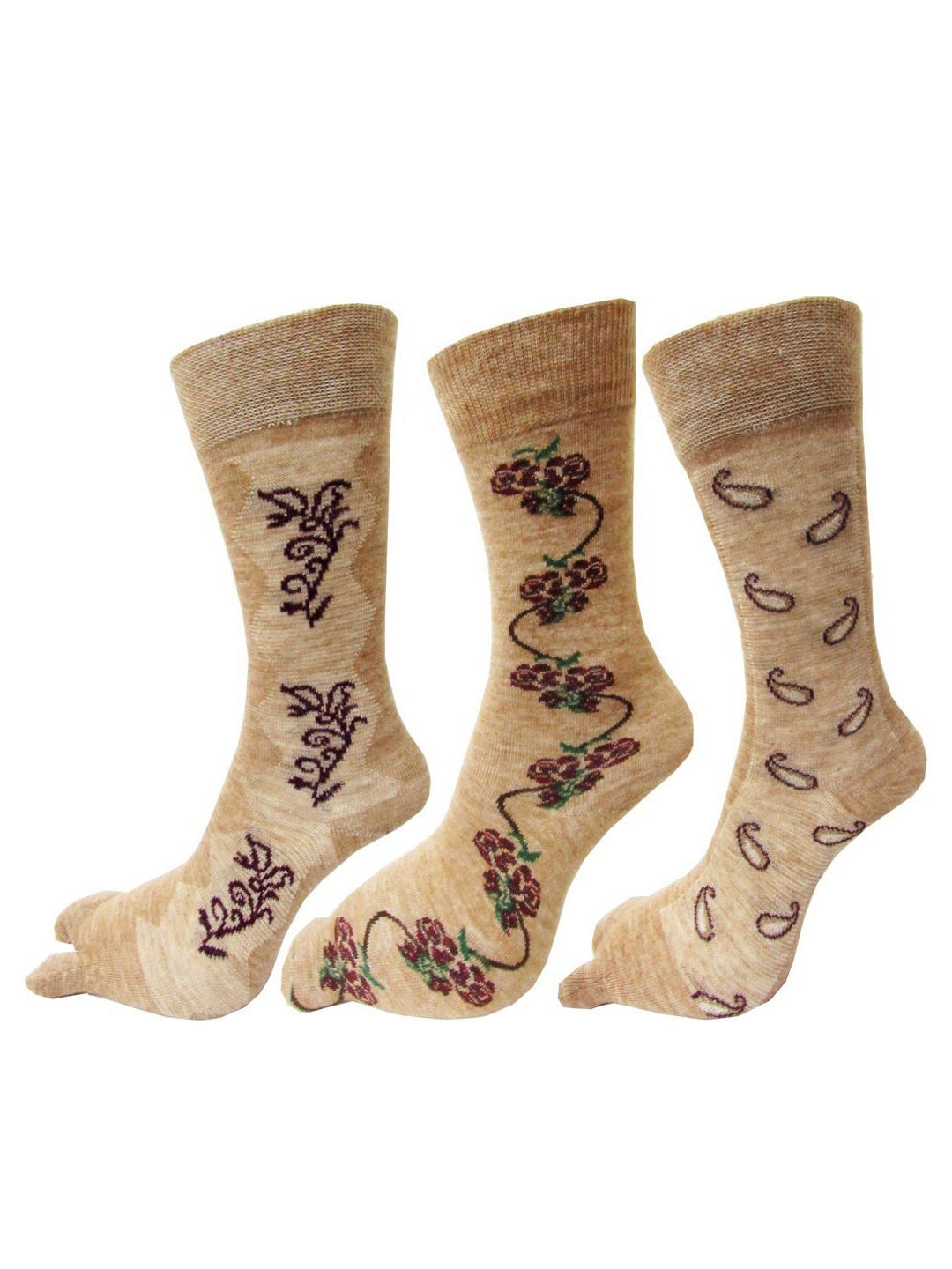 

RC. ROYAL CLASS Women Pack Of 3 Beige Patterned Calf Length Thumb Socks
