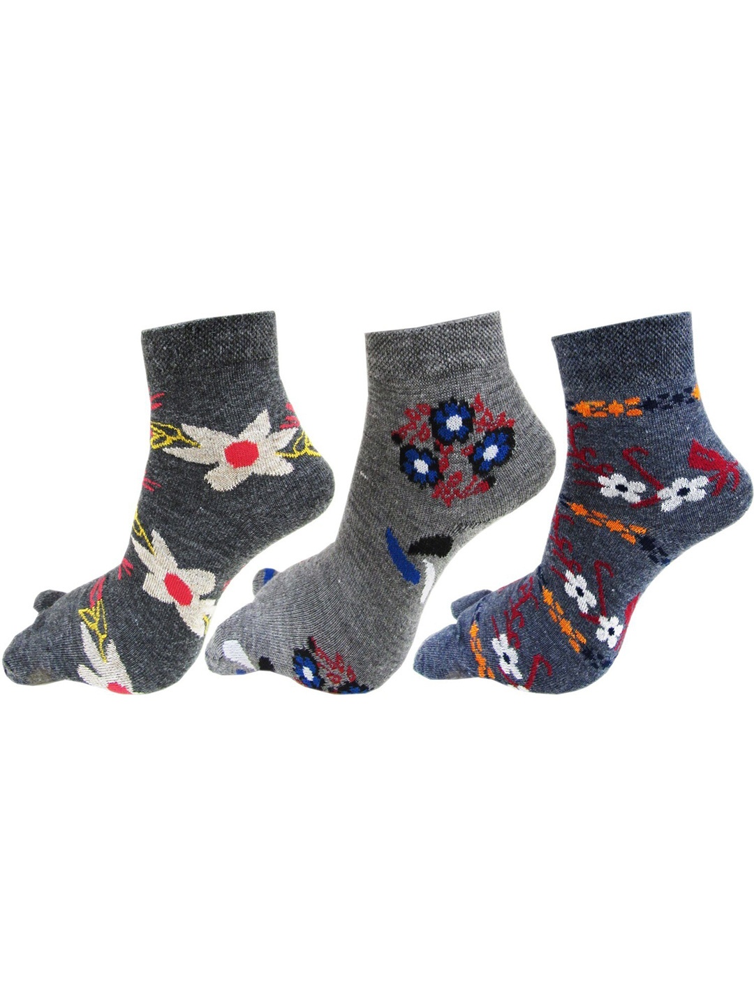 

RC. ROYAL CLASS Women Pack Of 3 Patterned Ankle-Length Socks, Grey