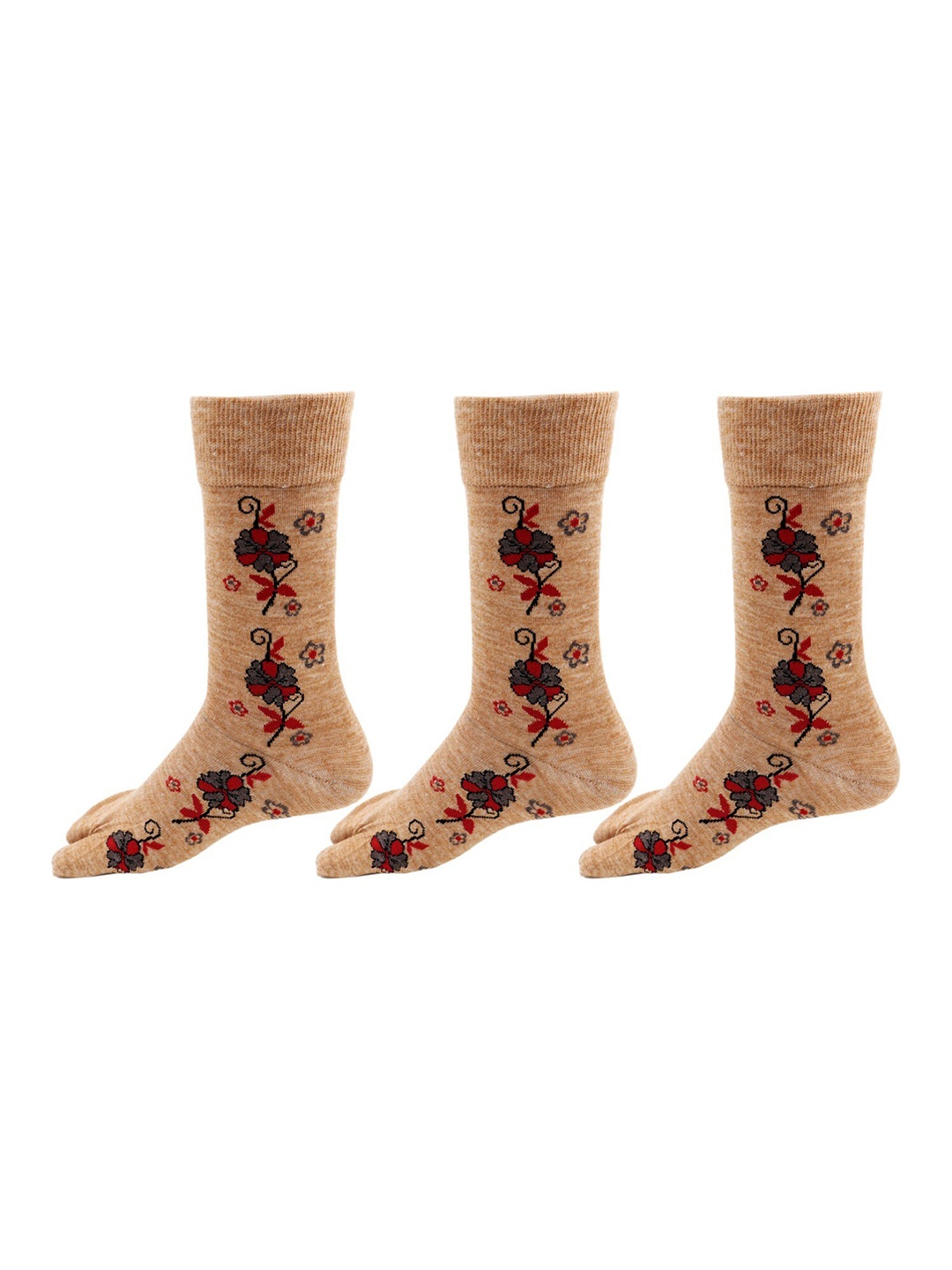 

RC. ROYAL CLASS Women Pack Of 3 Patterned Calf-Length Socks, Beige