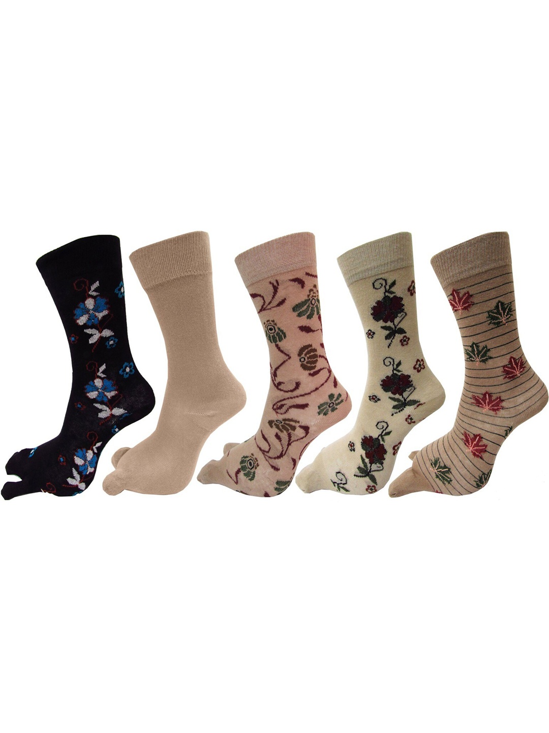 

RC. ROYAL CLASS Women Pack Of 5 Patterned Ankle-Length Socks, Beige