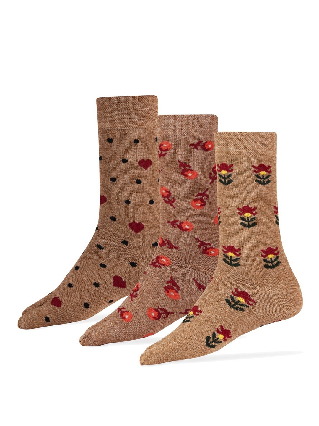 

RC. ROYAL CLASS Women Pack Of 3 Patterned Calf-Length Socks, Beige