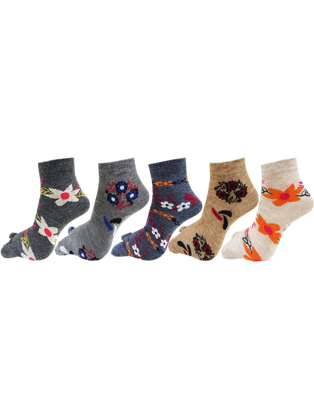 

RC. ROYAL CLASS Women Pack Of 5 Patterned Ankle-Length Thumb Socks, White
