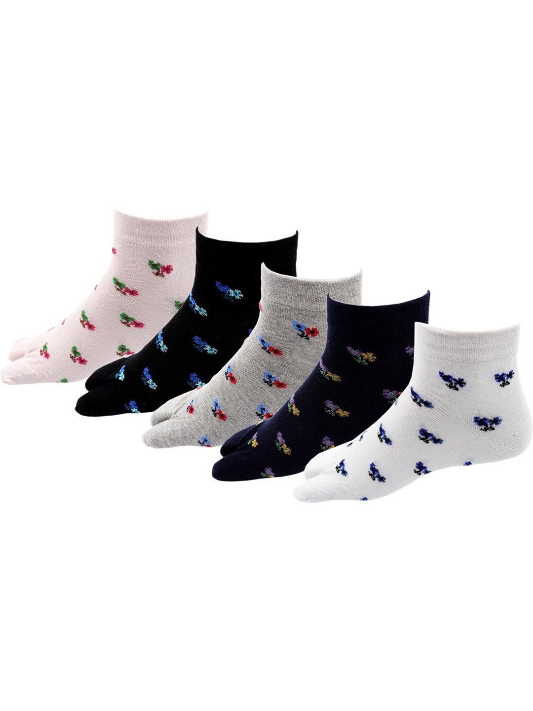 

RC. ROYAL CLASS Women Pack Of 5 Patterned Cotton Ankle-Length Thumb Socks, White