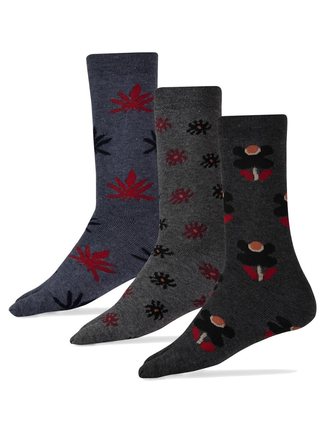 

RC. ROYAL CLASS Women Pack Of 3 Patterned Calf-Length Socks, Grey