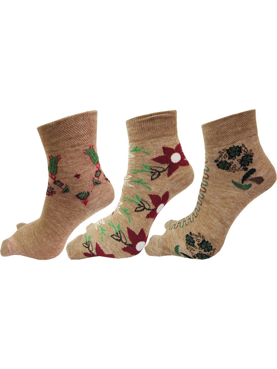 

RC. ROYAL CLASS Women Pack Of 3 Beige Patterned Ankle-Length Socks