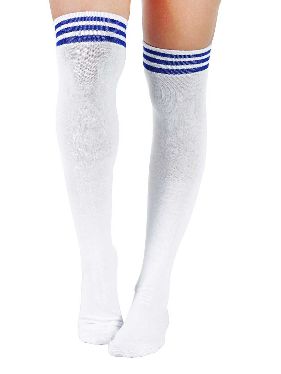 

RC. ROYAL CLASS Women White Striped Cotton Thigh High Stockings