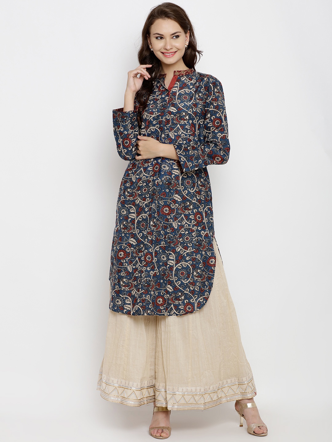 

Biba Women Blue & Beige Kalamkari Print Straight Kurta