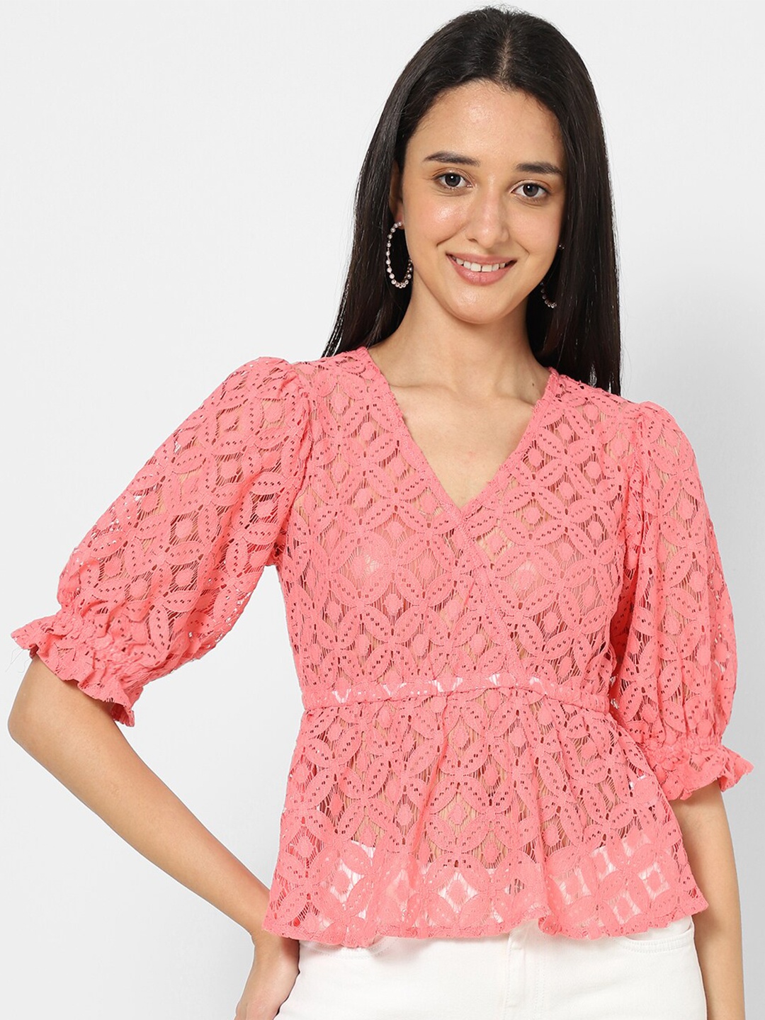 

VASTRADO Women Peach-Coloured Peplum Top