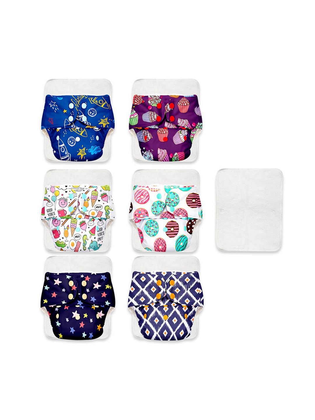 

SuperBottoms Infants Set Of 6 Printed SustainableDiapers, White