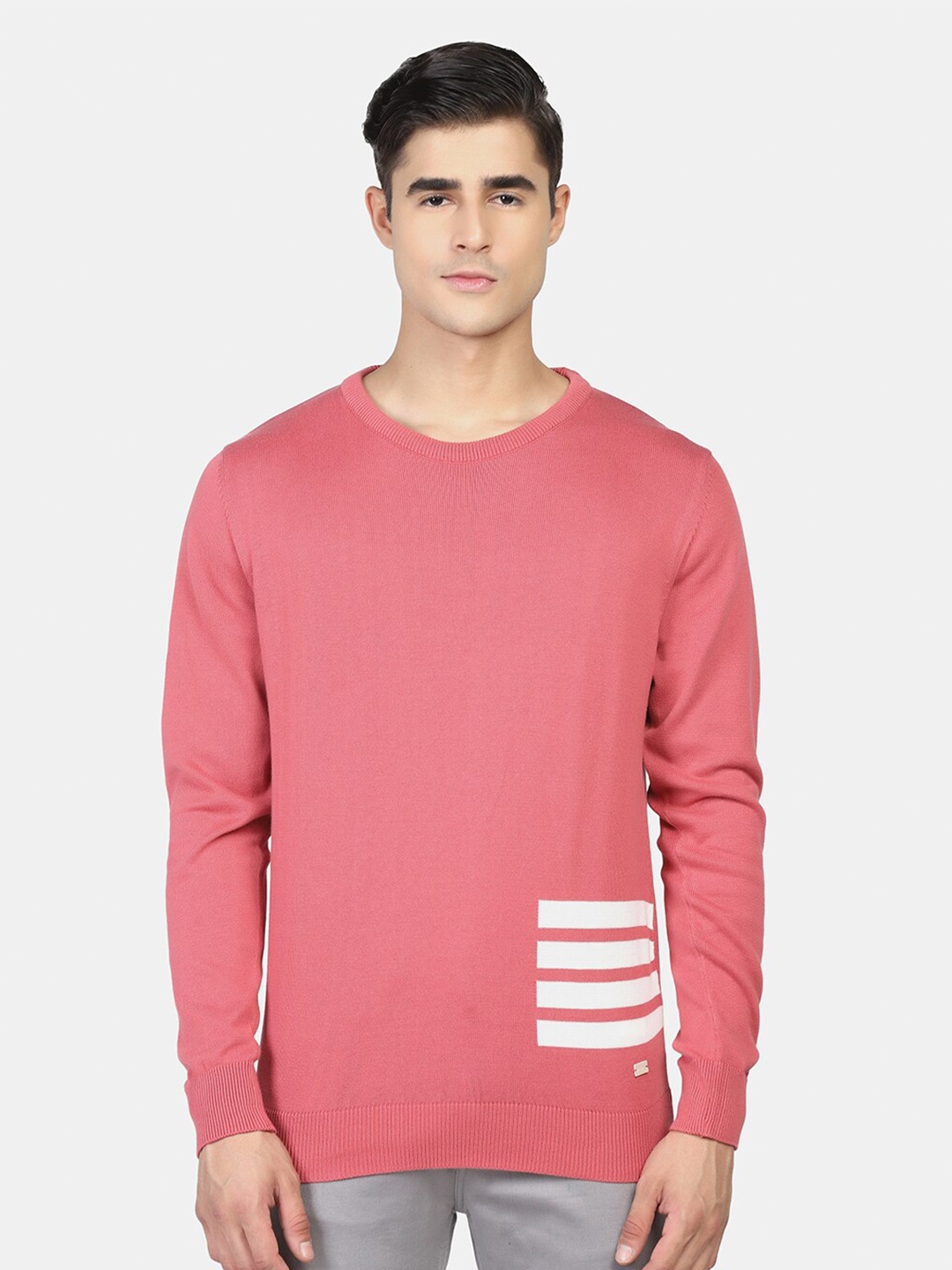 

Blackberrys Men Pink & White Striped Cotton Pullover Sweater