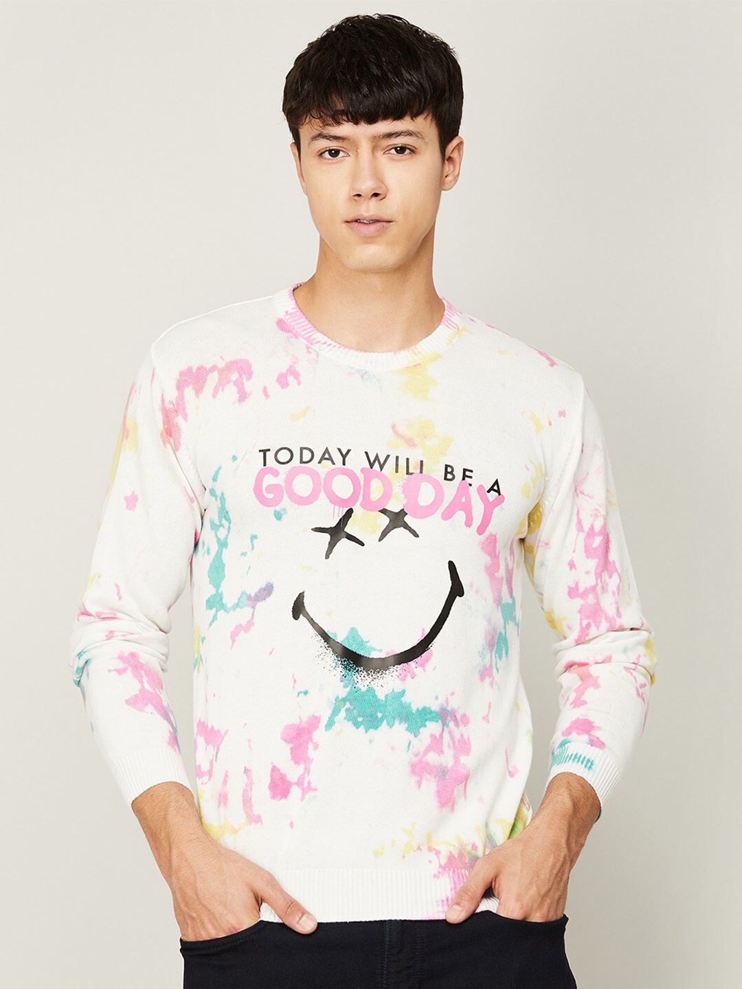

SmileyWorld Men White Typography Printed T-shirt