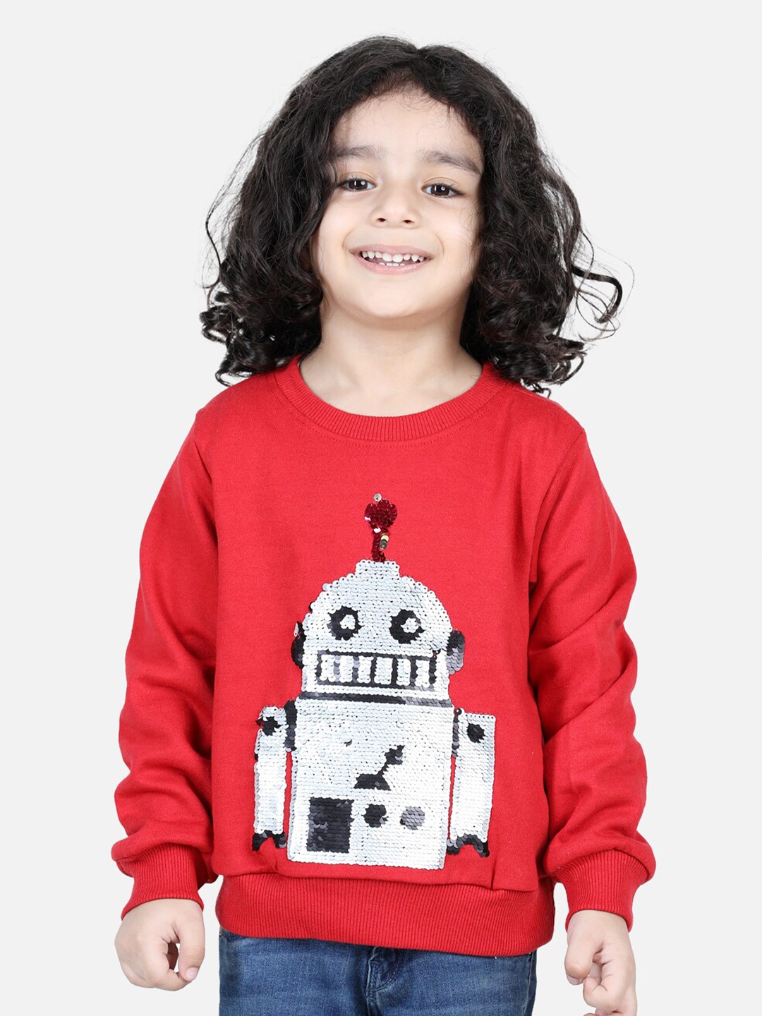 

BownBee Boys Red Embellished Fleece Round Neck Sweatshirt