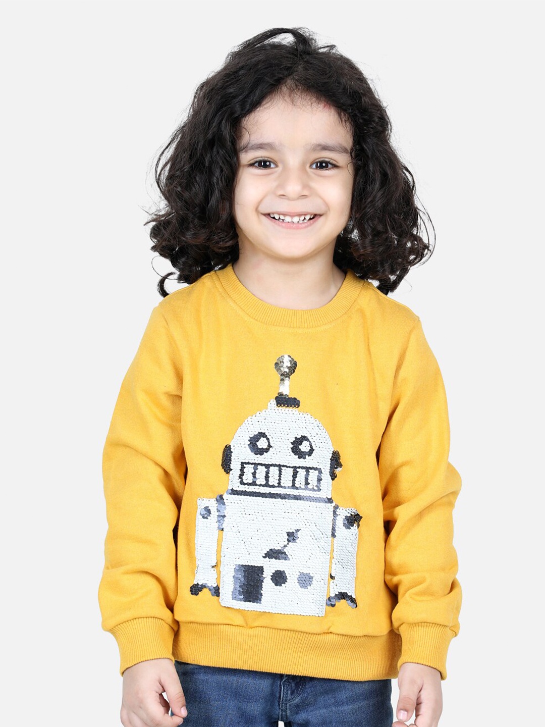 

BownBee Boys Yellow Embellished Fleece Round Neck Sweatshirt