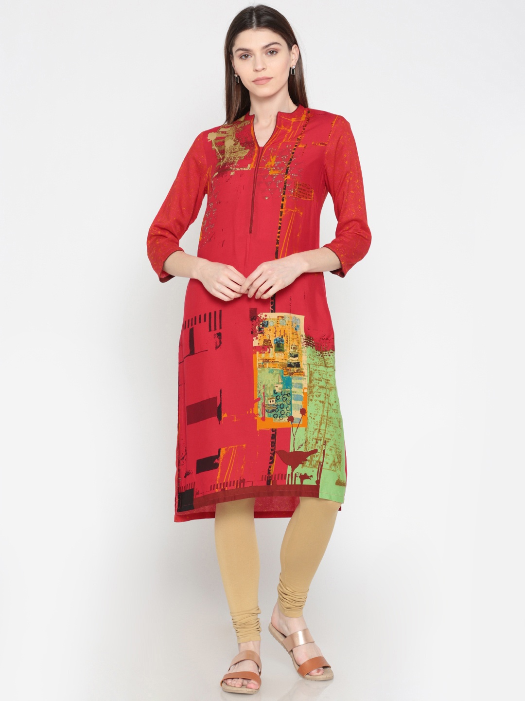 

Biba Women Red Printed Straight Kurta