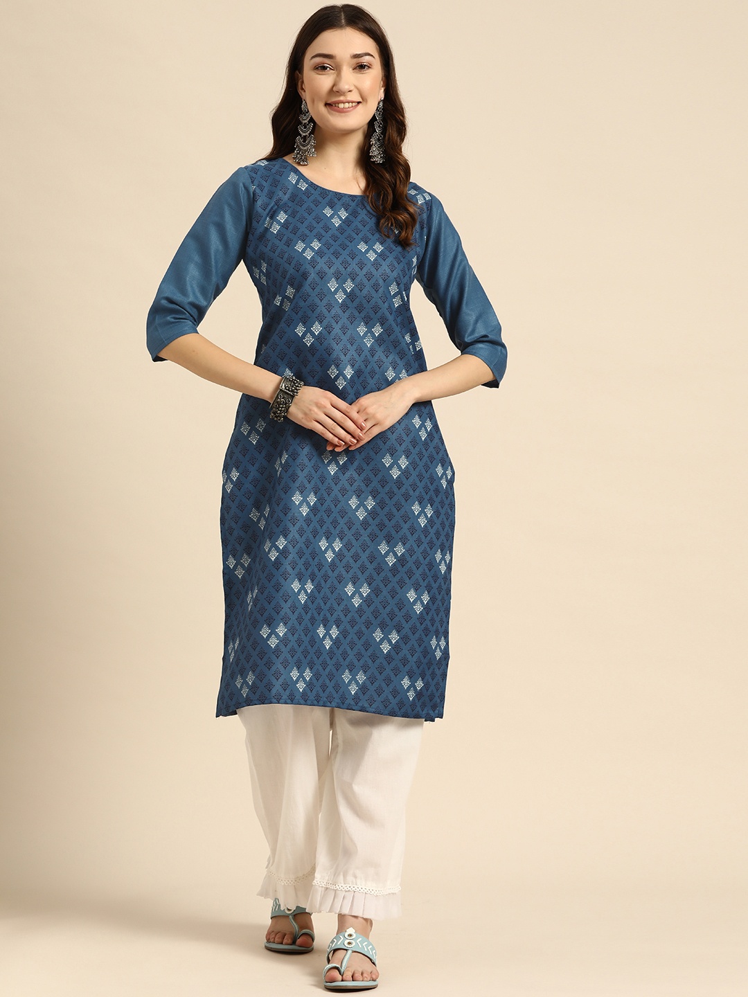 

Sangria Women Blue Ethnic Motifs Printed Handloom Kurta