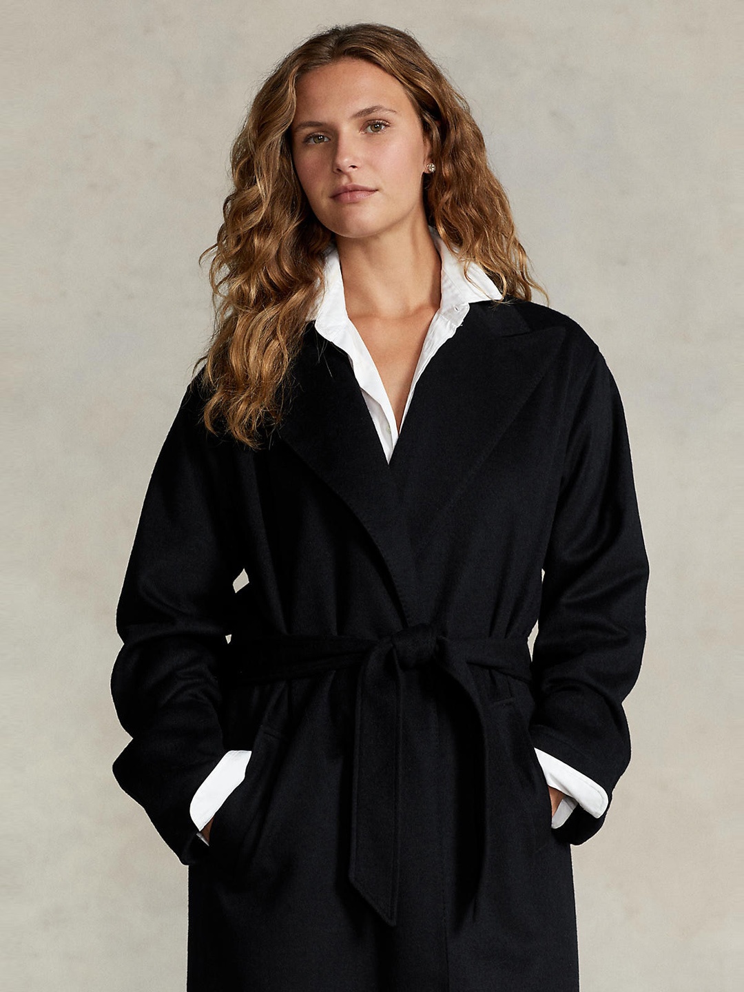 

Polo Ralph Lauren Women Black Solid Wrap Coat