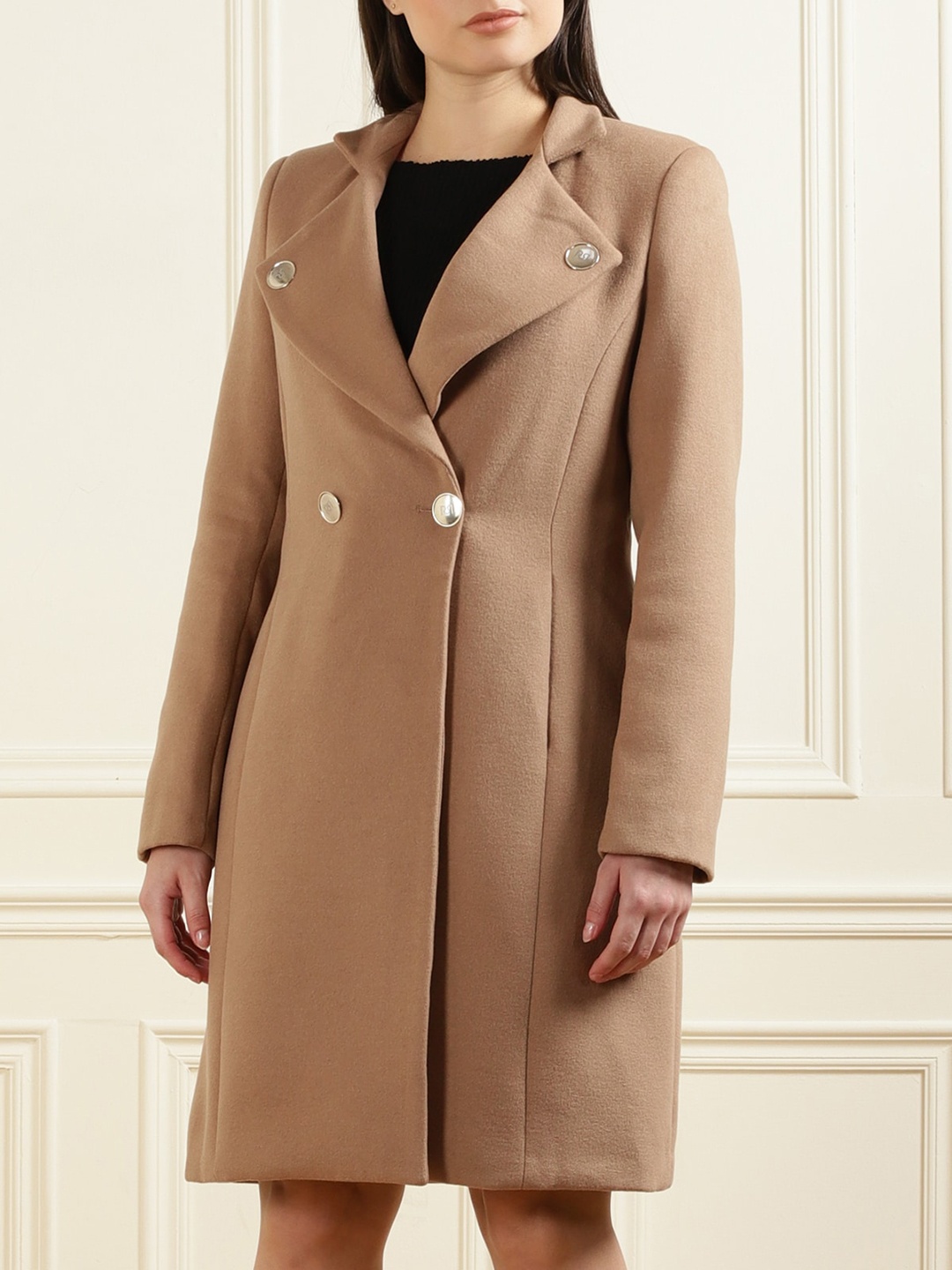 

Rinascimento Women Beige Solid Double-Breasted Overcoat