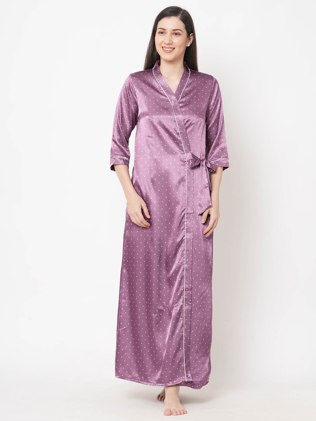 

Sweet Dreams Women Purple Printed Satin Maxi Nightdress