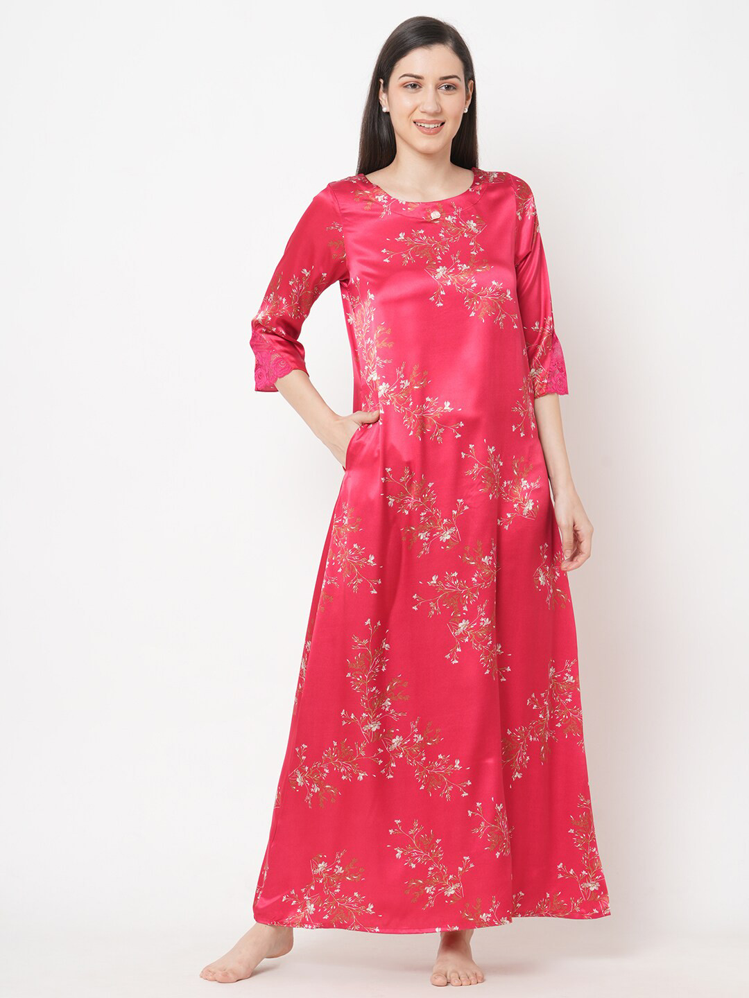 

Sweet Dreams Women Red Printed Maxi Nightdress