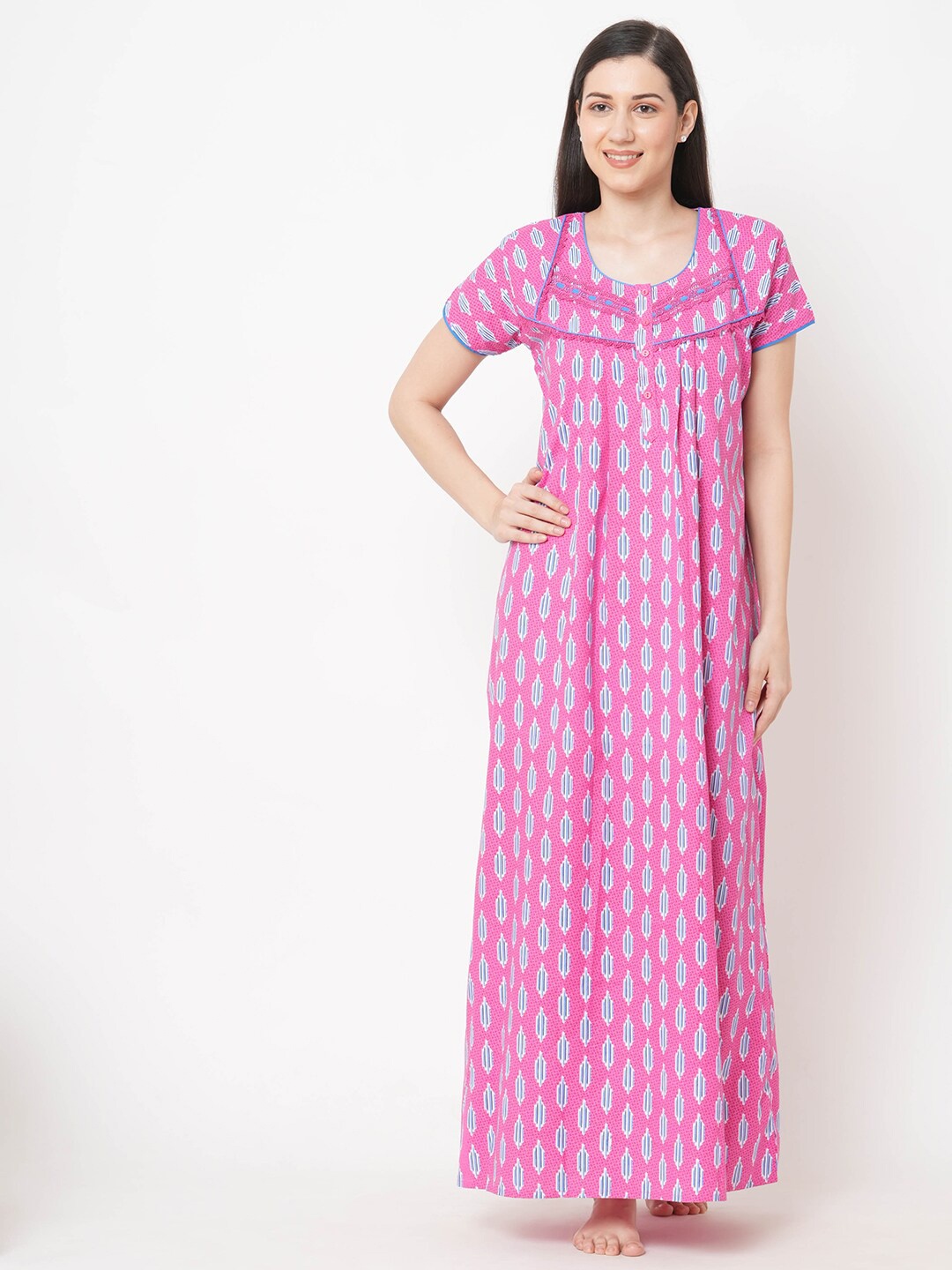 

Sweet Dreams Women Rose Printed Pure Cotton Maxi Nightdress