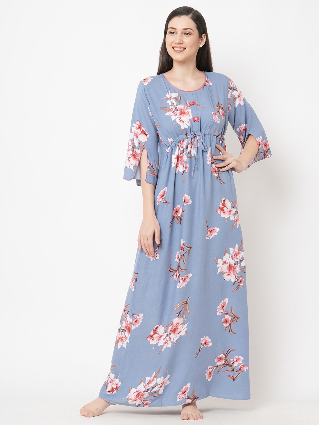 

Sweet Dreams Women Grey Printed Maxi Nightdress