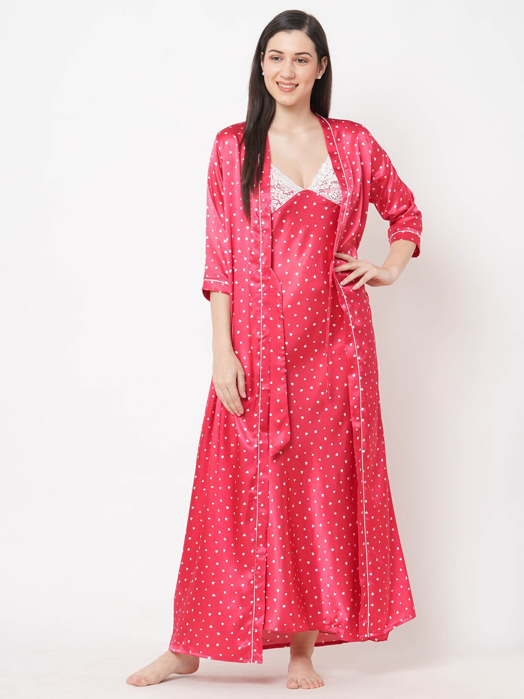 

Sweet Dreams Women Red Printed Maxi Nightdress