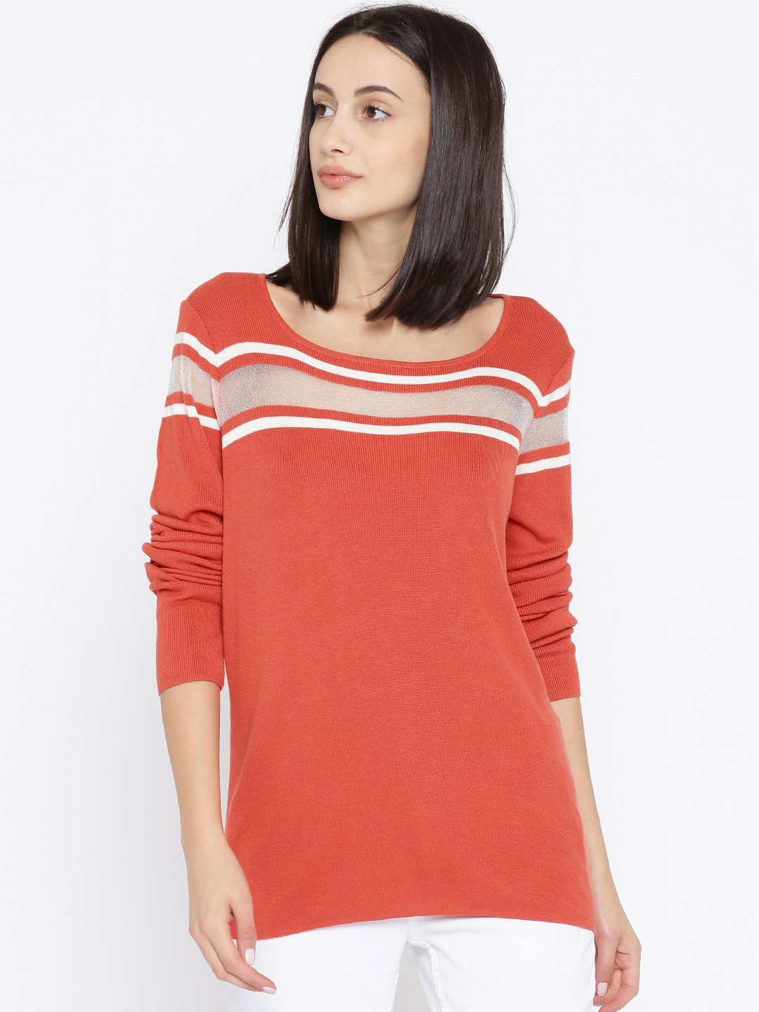 

Annabelle by Pantaloons Women Orange Striped Sweater