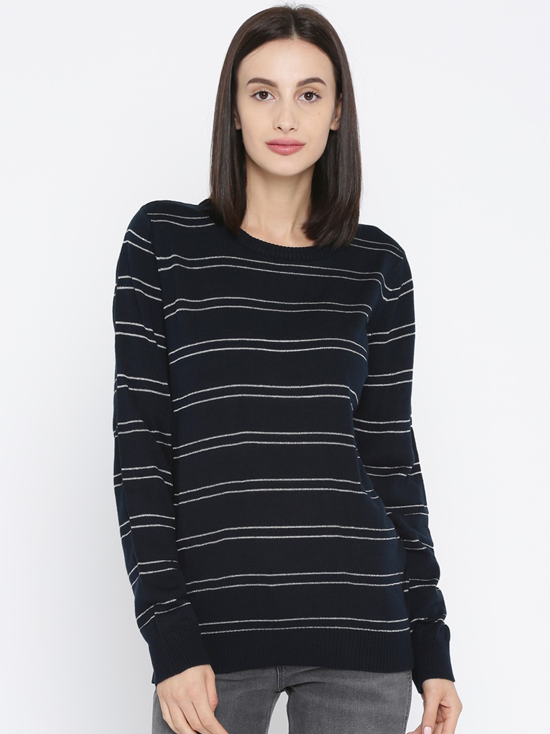

Annabelle by Pantaloons Women Navy Blue Striped Pullover