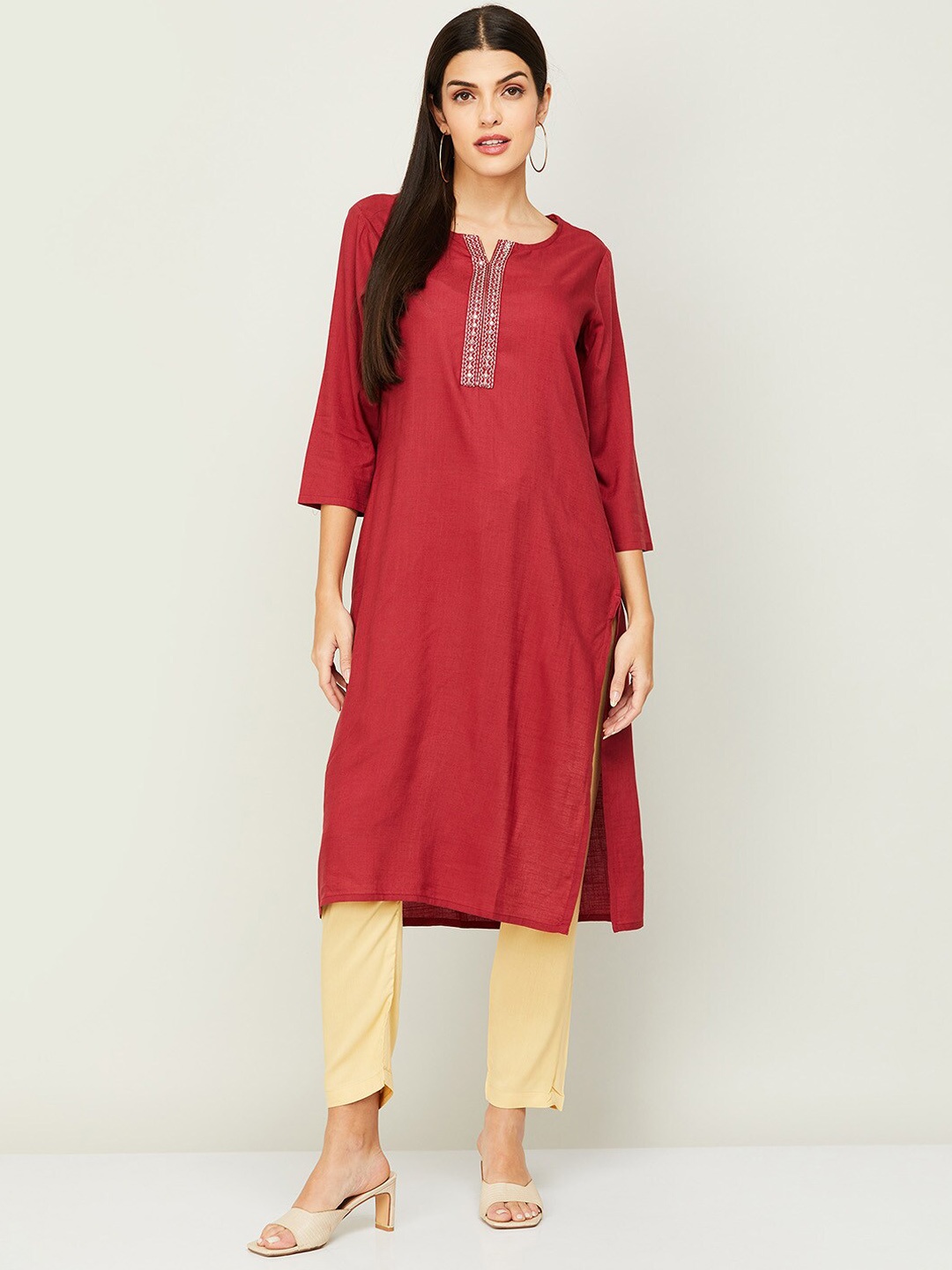 

Melange by Lifestyle Women Red & Beige Yoke Design Kurta