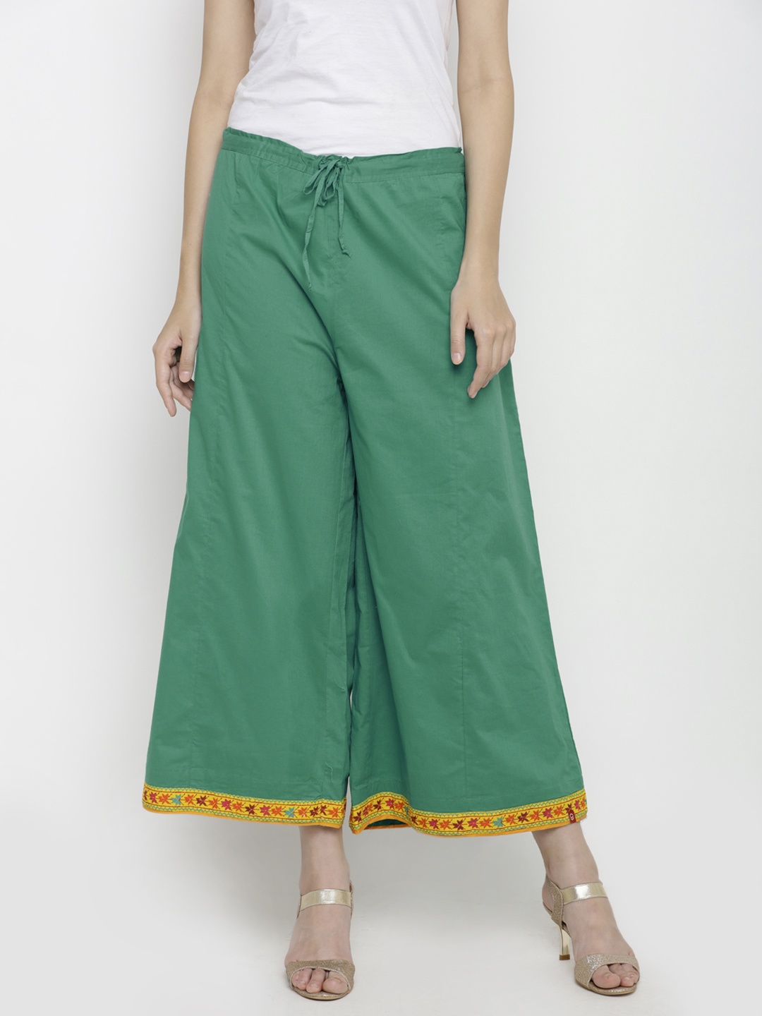 

Biba Women Green Solid Flared Cropped Palazzos