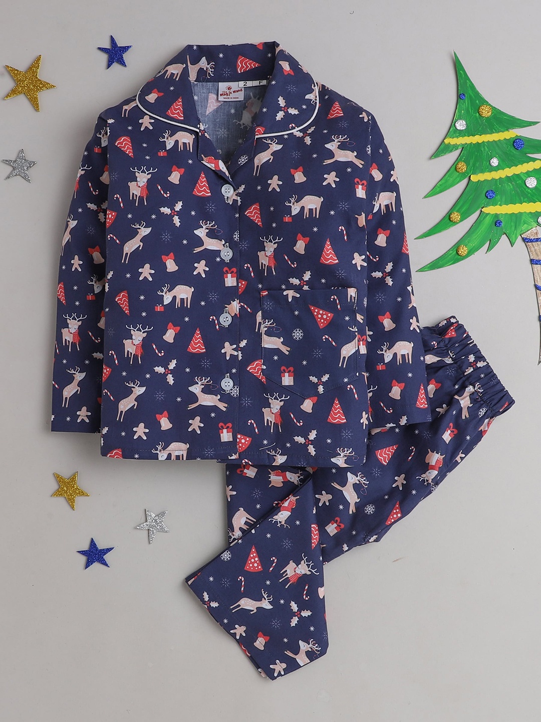 

The Magic Wand Boys Navy Blue & Red Printed Night suit