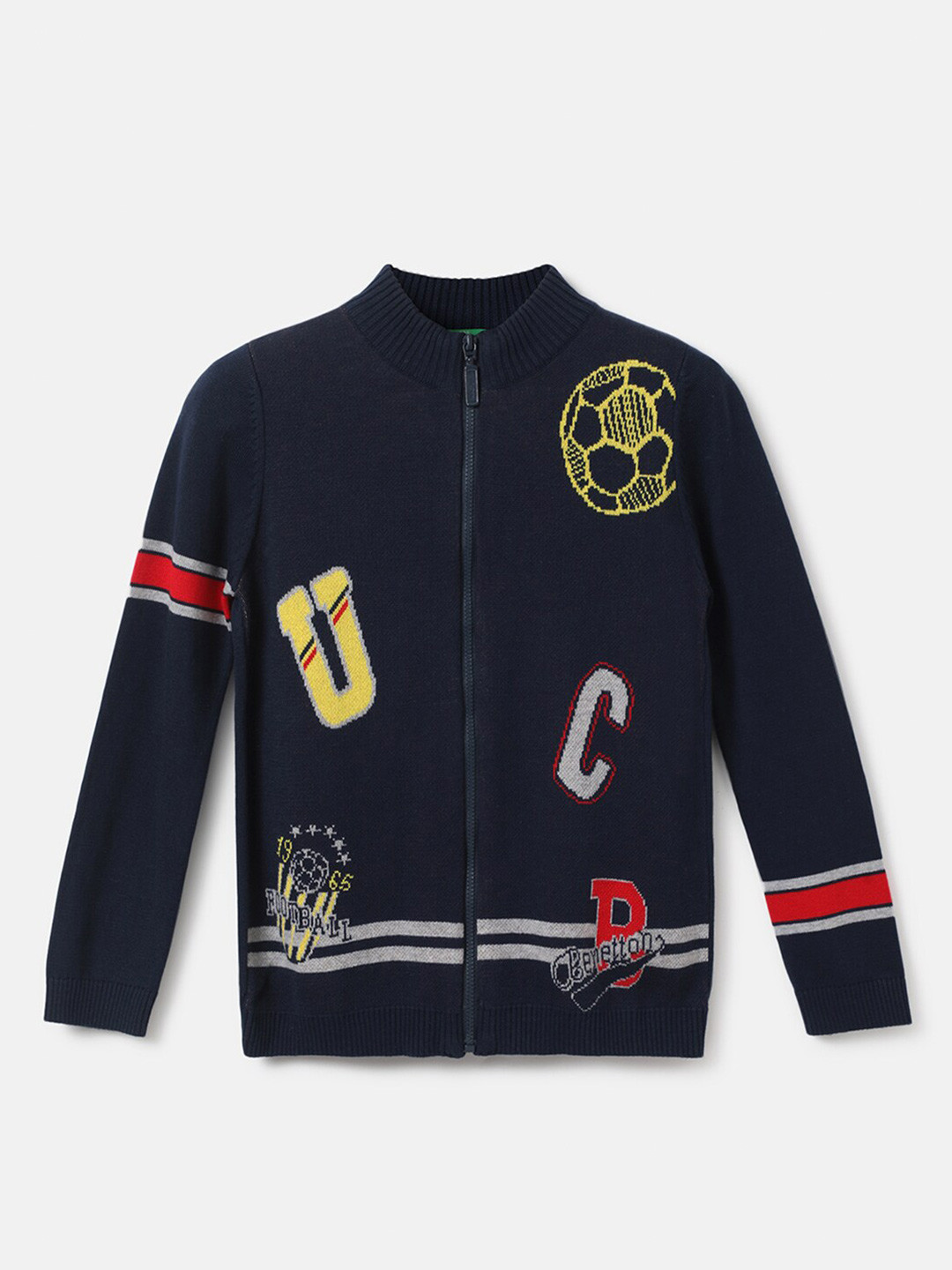 

United Colors of Benetton Boys Navy Blue Printed Cotton Sweatshirt