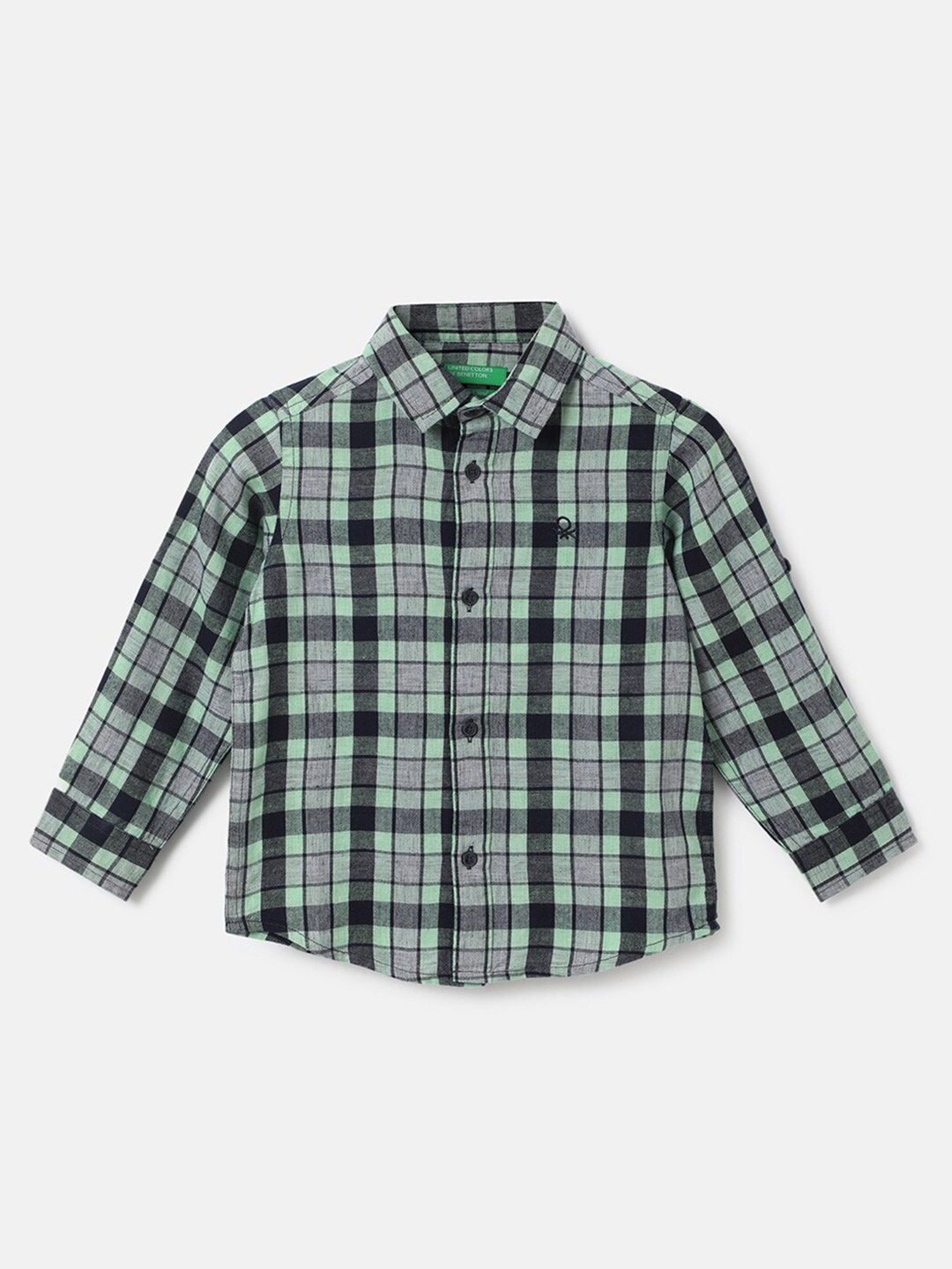 

United Colors of Benetton Boys Green Cotton Tartan Checks Checked Casual Shirt