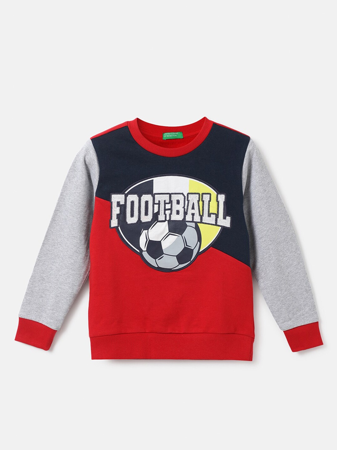 

United Colors of Benetton Boys Red Colourblocked Cotton Sweatshirt