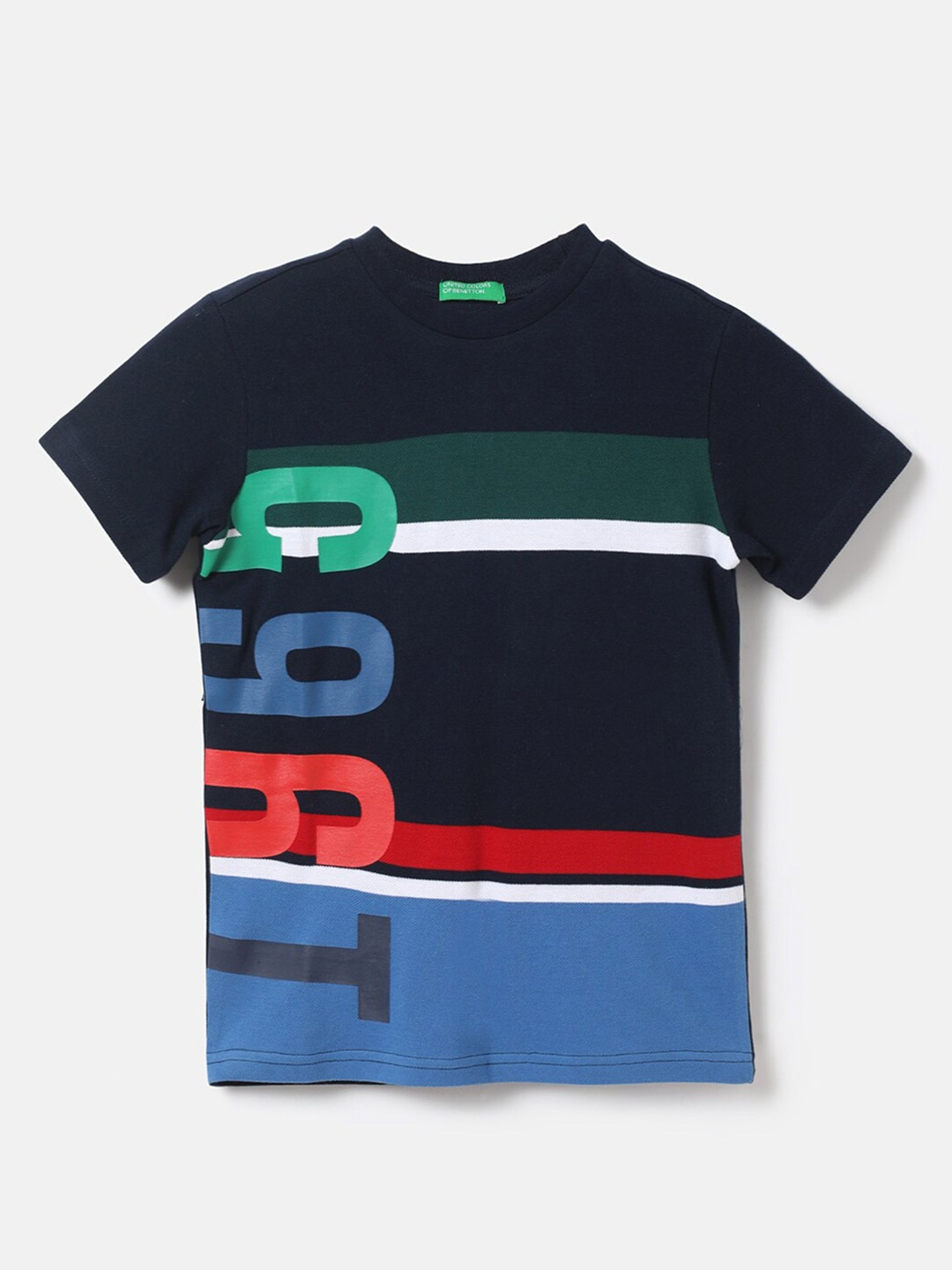 

United Colors of Benetton Boys Navy Blue Striped T-shirt
