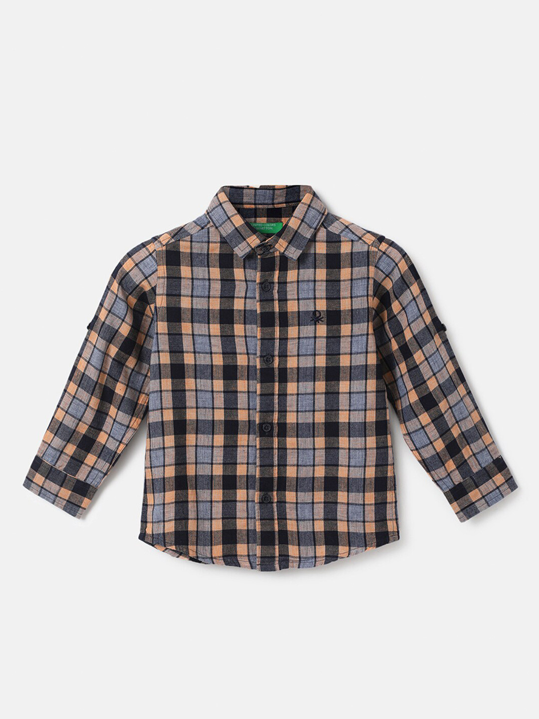 

United Colors of Benetton Boys Blue Cotton Tartan Checks Checked Casual Shirt