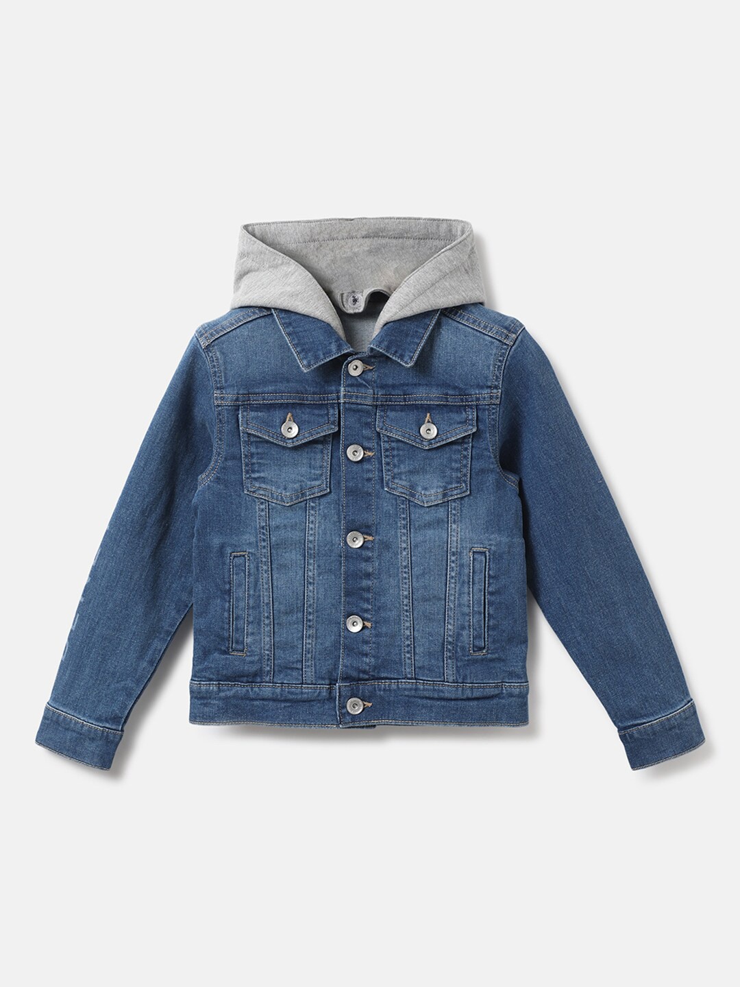 

United Colors of Benetton Boys Blue Cotton Grey Colourblocked Denim Jacket