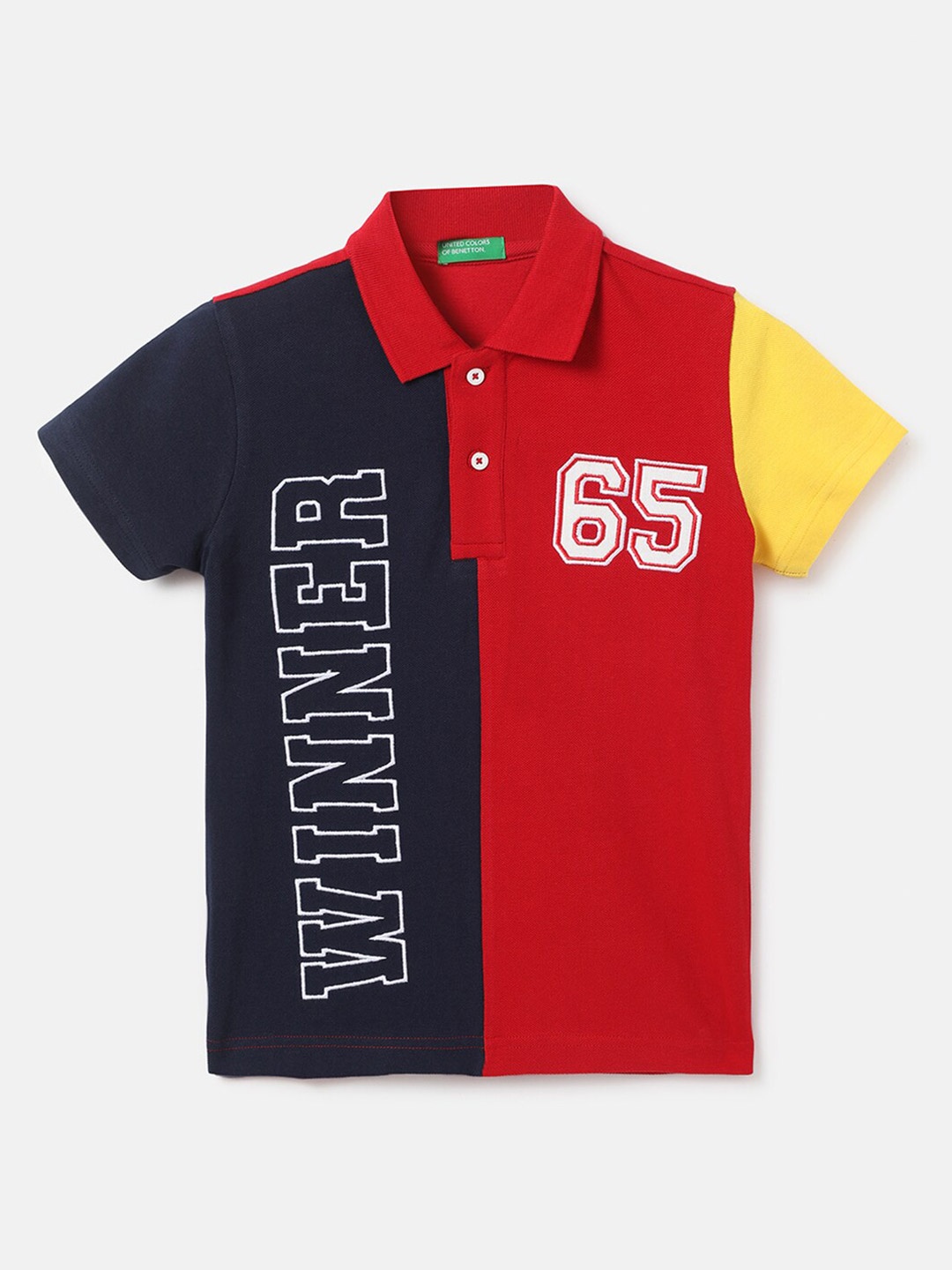 

United Colors of Benetton Boys Red & Black Colourblocked Polo Collar T-shirt