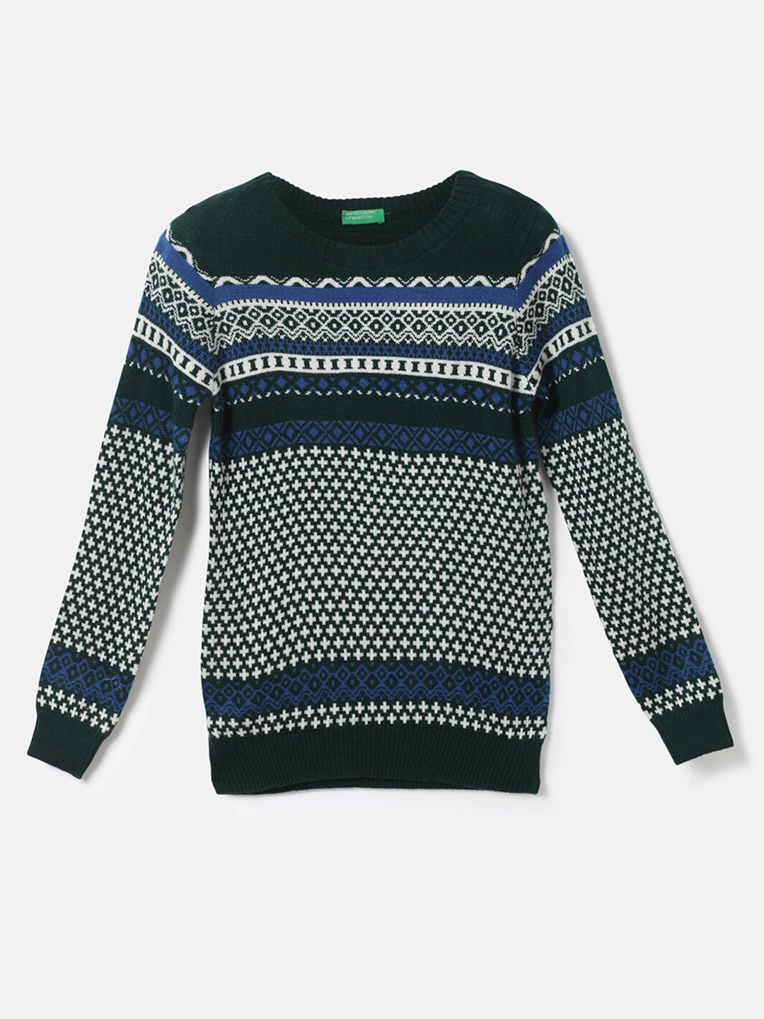 

United Colors of Benetton Boys Green & Blue Printed Pullover