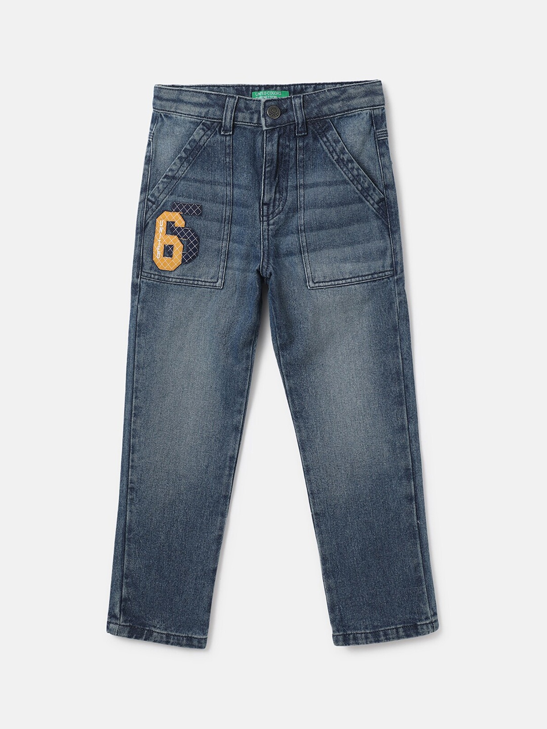 

United Colors of Benetton Boys Blue Cotton Low Distress Light Fade Jeans