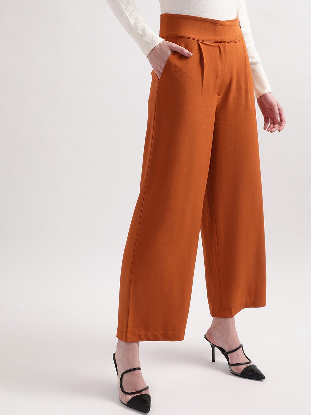 

CENTRESTAGE Women Flared Pleated Trousers, Mustard